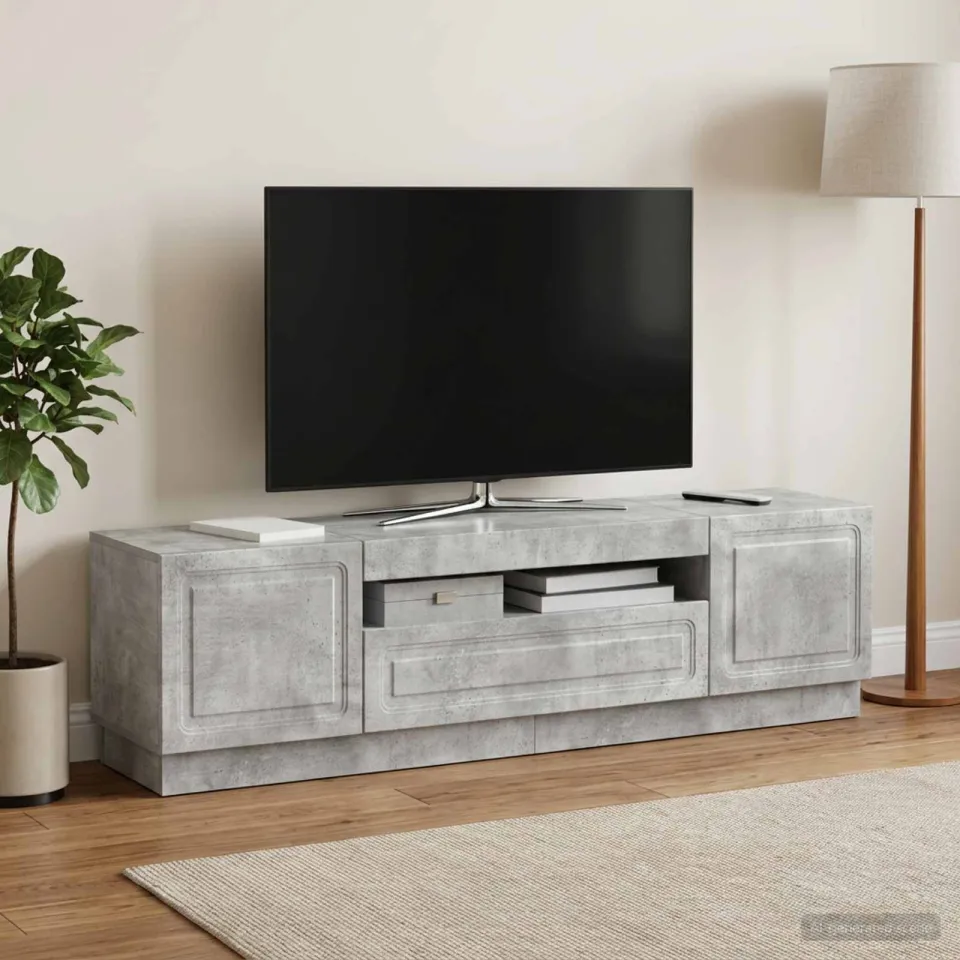 vidaXL LED tv-meubel Betongrijs Bewerkt hout grijs, foto 4
