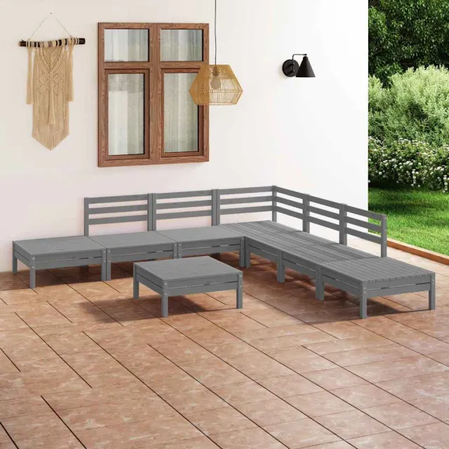 vidaXL 8-delige Loungeset massief grenenhout grijs, foto 2
