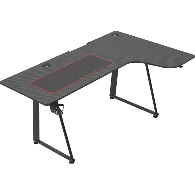 VDD Gaming Bureau - Gaming Bureau – Game Bureau - Bureau game Hugo - Gaming desk – Computer Tafel - L vormig hoekbureau - 160 cm x 60 cm – Carbon Zwart - hoek rechts