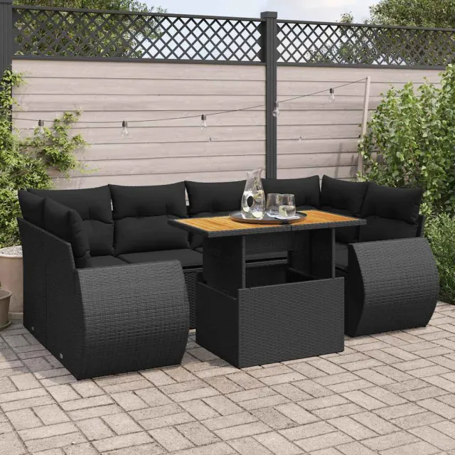 vidaXL 7-delige Loungeset met kussens poly rattan zwart, foto 2