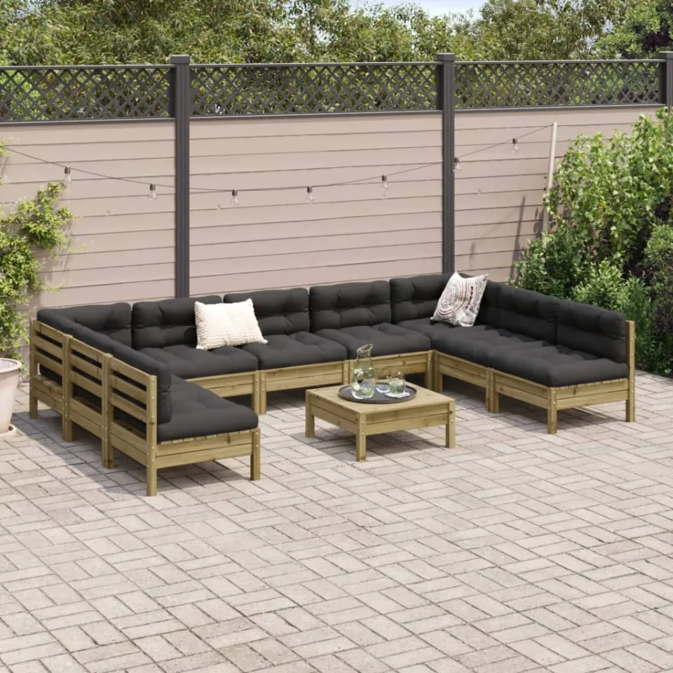 vidaXL 10-delige Loungeset met kussens geïmpregneerd grenenhout bruin, foto 2