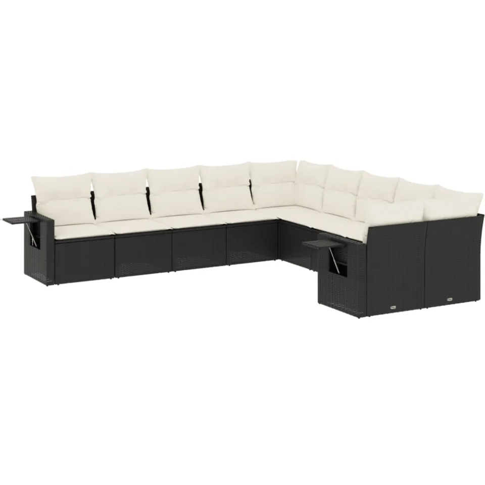 vidaXL 10-delige Loungeset met kussens poly rattan zwart, foto 3
