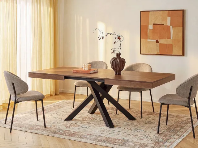 Vente-unique Uitschuifbare eettafel voor 6 tot 10 personen in MDF en metaal - Natuurlijk donker en zwart CATONAV