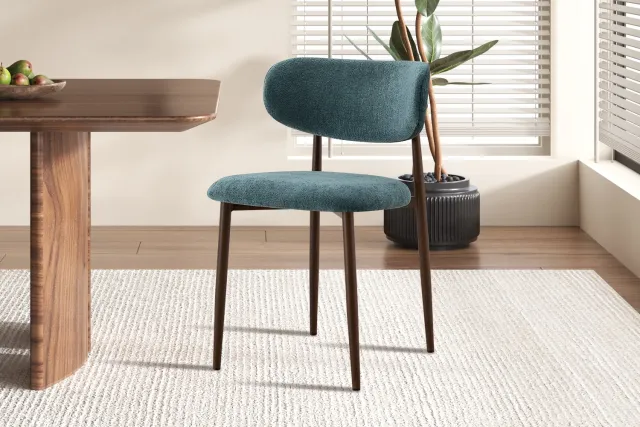 Rousseau Eetkamerstoel Nono Blauwgroen – Walnoot gekleurd frame – Luxe Gestoffeerd