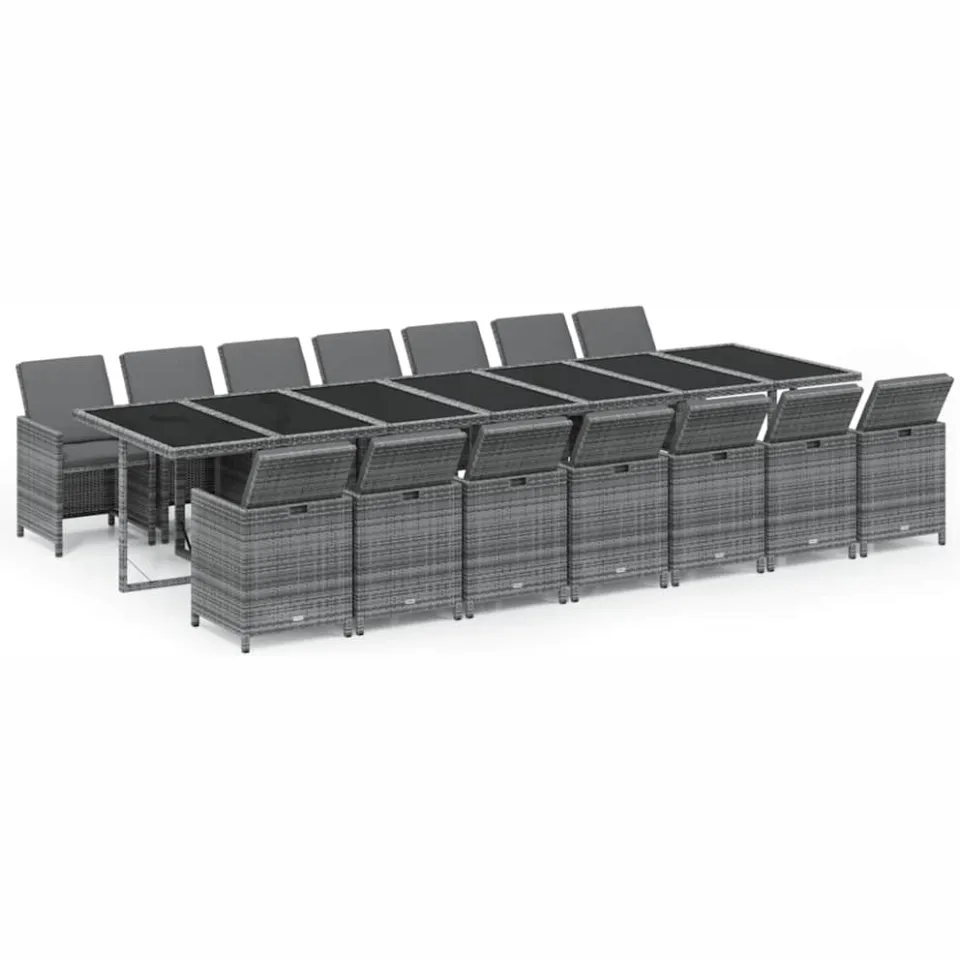 vidaXL 15-delige Tuinset met kussens poly rattan grijs