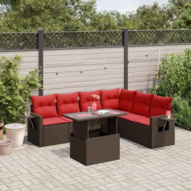 vidaXL 7-delige tuinbankset met kussens, bruin polyrotan, foto 2