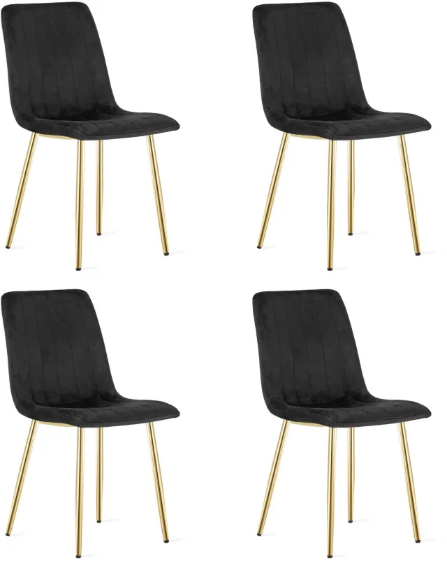 Oskar LAVA Eetkamerstoelen – Set van 4 – Zwart Velvet – Goudkleurige Metalen Poten – Comfortabele Gestoffeerde Zitting – Modern Design – Velvet Stoel voor Woonkamer, Keuken en Eetkamer – Max. 110 kg per Stoel