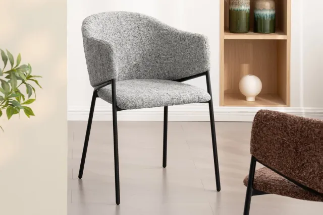 Invicta Interior Design Stoel NOBLESSE Grijs Chenille Zwart Metalen Frame - 47577 Zie omschrijving