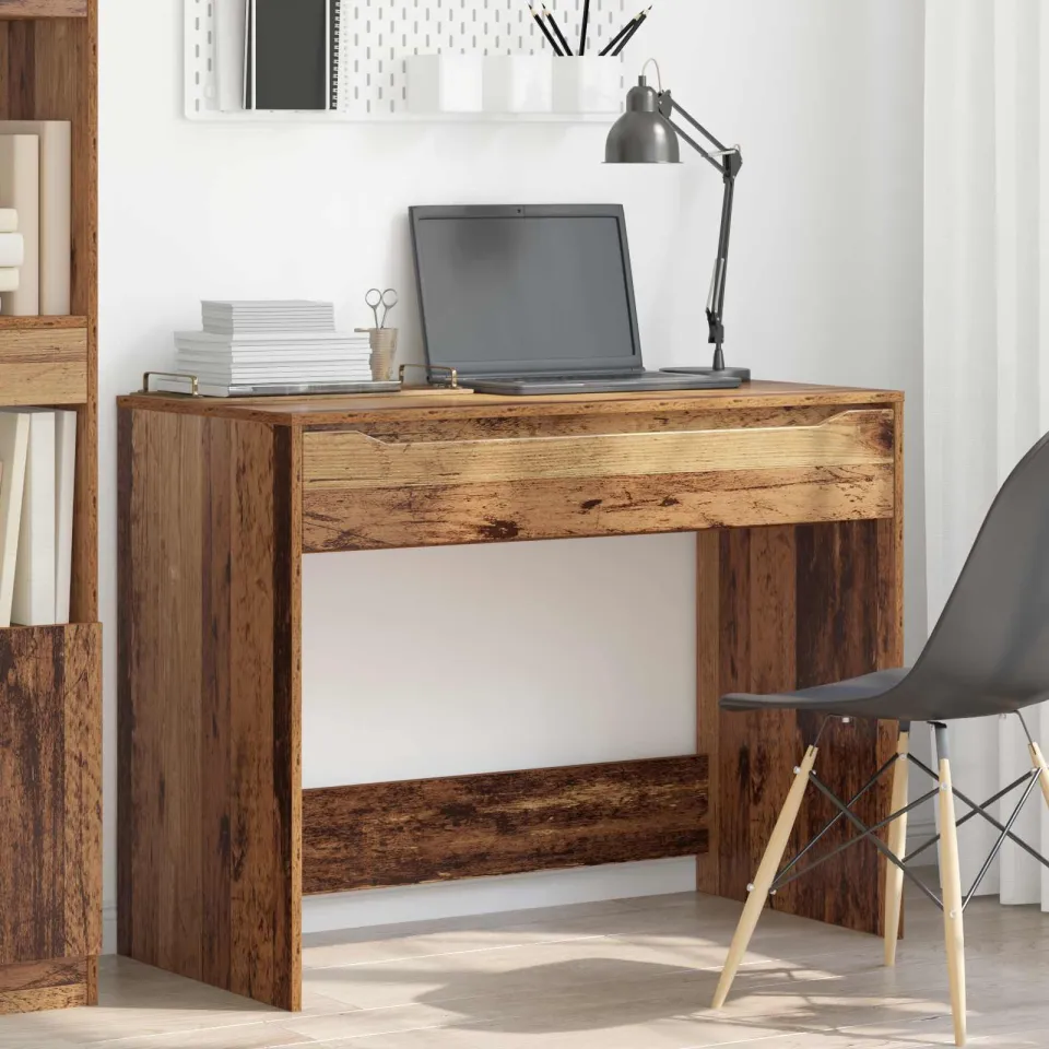 vidaXL Bureau met lade Oudhout 100 x 50 x 78 cm Geconstrueerd hout bruin, foto 4