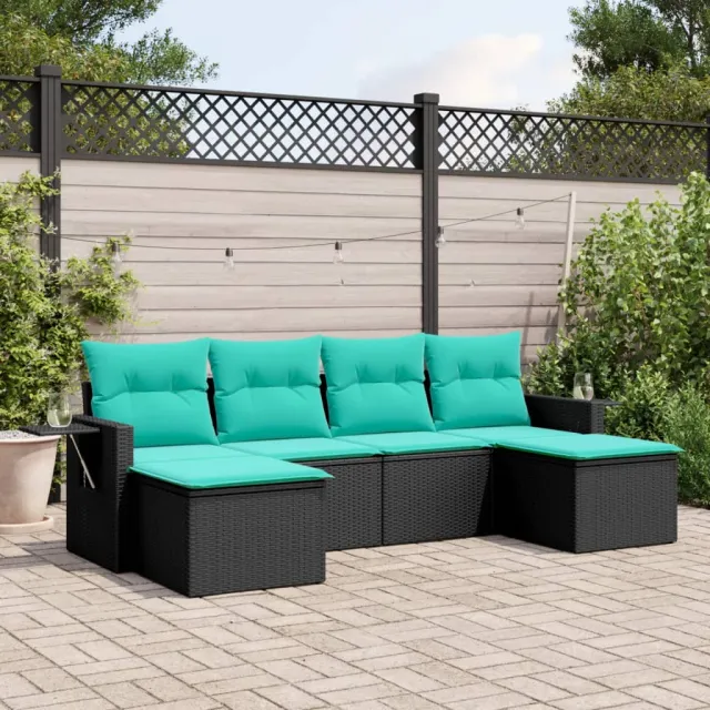 vidaXL 6-delige tuinbankset met kussens van zwart polyrotan, foto 2