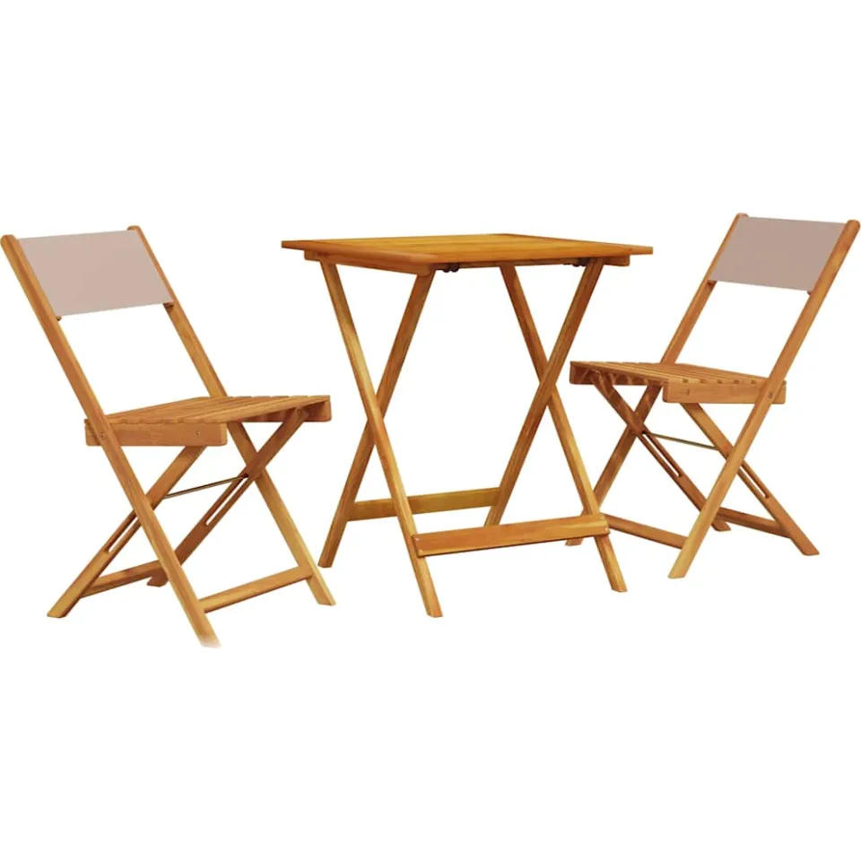 vidaXL 3-delige Bistroset stof en massief hout taupe, foto 3