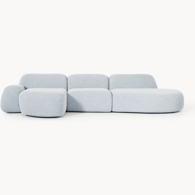 Westwing Collection Modulaire bouclé hoekbank Wolke (4-zits) Lichtblauw