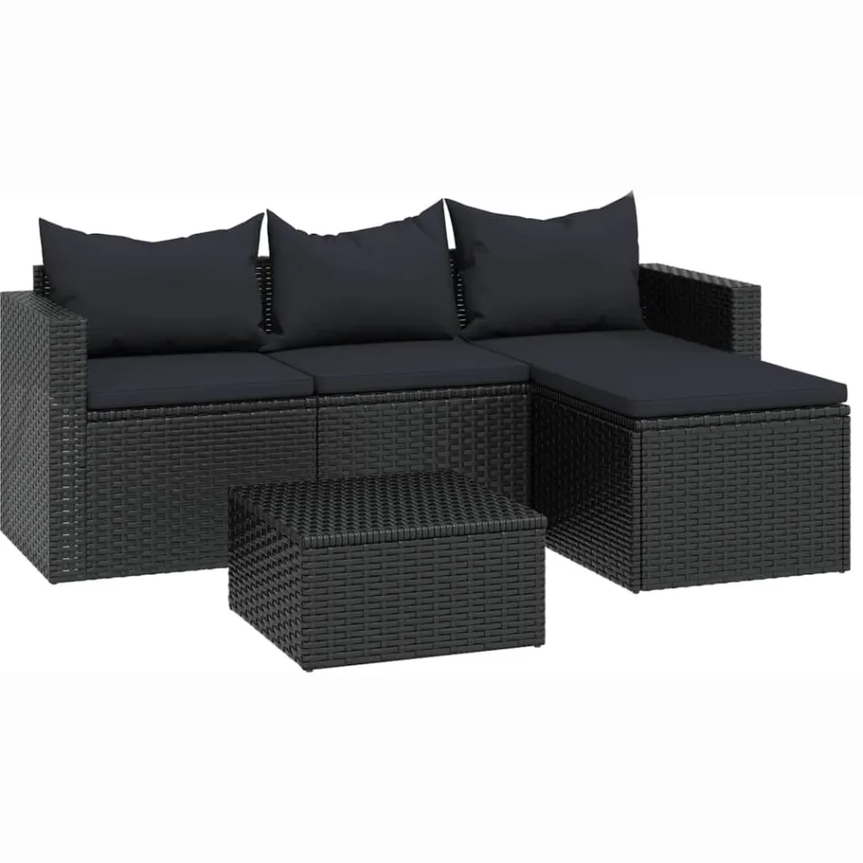 vidaXL Loungeset poly rattan zwart, foto 3
