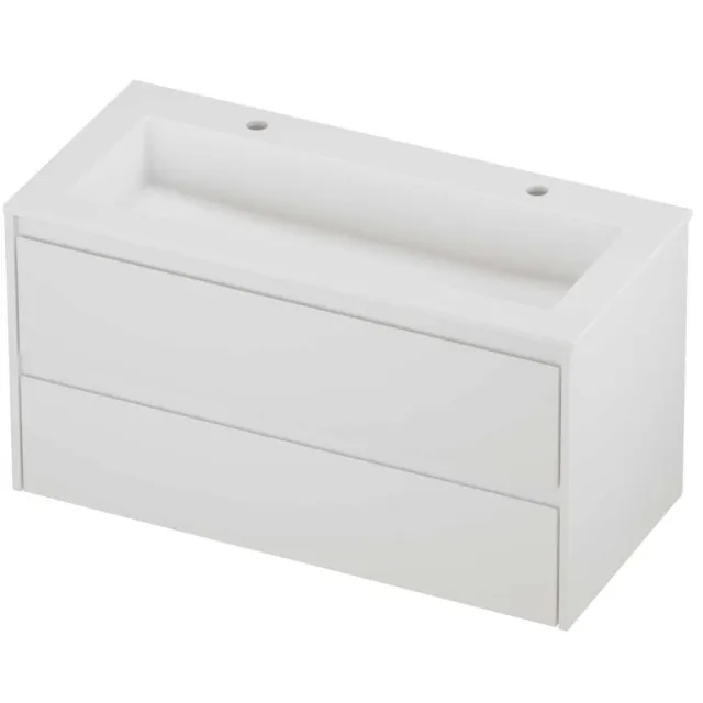 Proline Aristo Badmeubelset Polystone Elegant 2 Gaten 100x46x54 cm Mat White Mat Wit