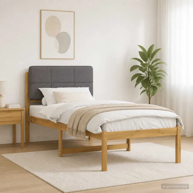 vidaXL Bedframe met gestoffeerd hoofdbord Whitewash en lichtgrijs Bruin