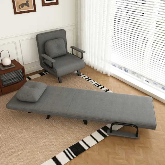 DESMIU Relaxfauteuil 60 Cm - Vijfvoudig Verstelbare Rugleuning Met Ligfunctie - Voor Woonkamer - Chenille Stof Grijs