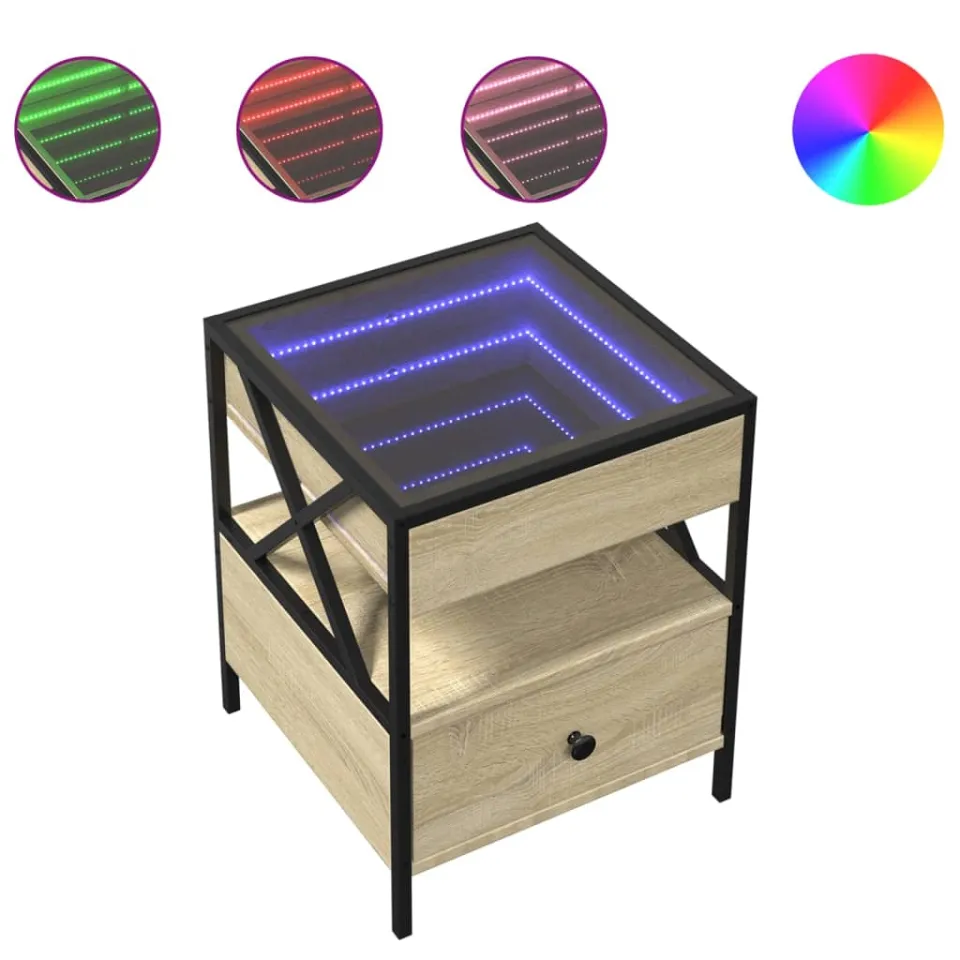 vidaXL Nachtkastje met Infinity LED 40x40x51 cm sonoma eikenkleurig, foto 4