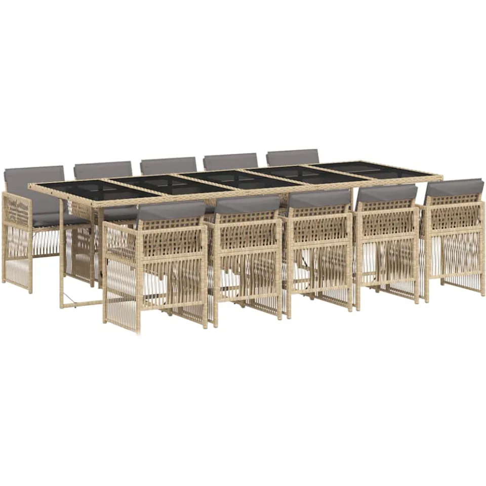 vidaXL 11-delige Tuinset met kussens poly rattan gemengd beige