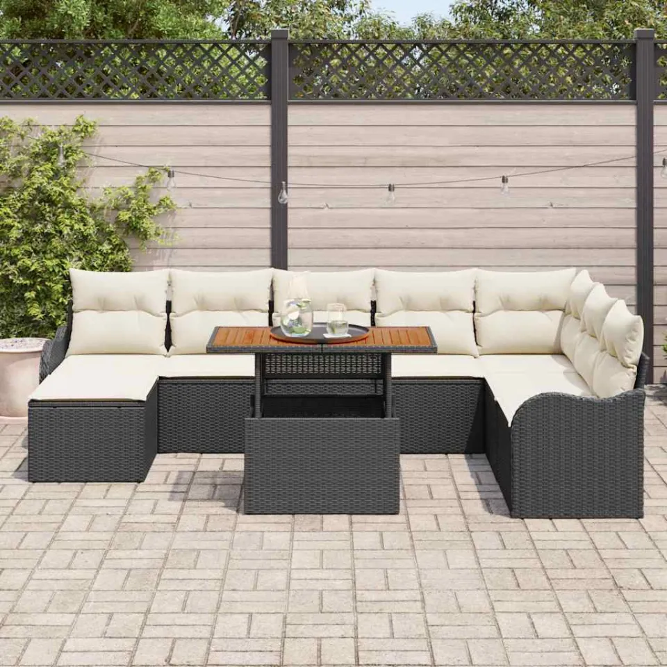 vidaXL Tuin Sofa Set 9 st Zwart Poly riet, foto 3