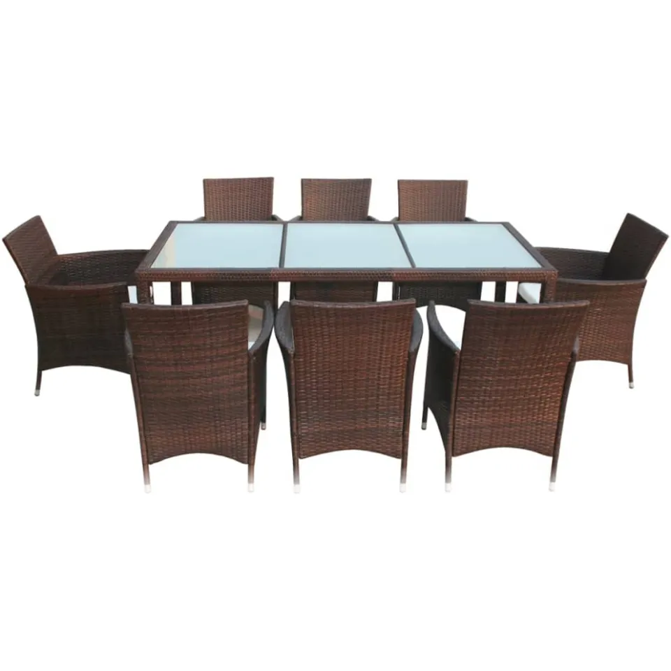 vidaXL 9-delige Tuinset met kussens poly rattan bruin, foto 4