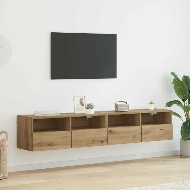 vidaXL TV Wandkasten 2 st Artisan Eiken Bewerkt hout Bruin