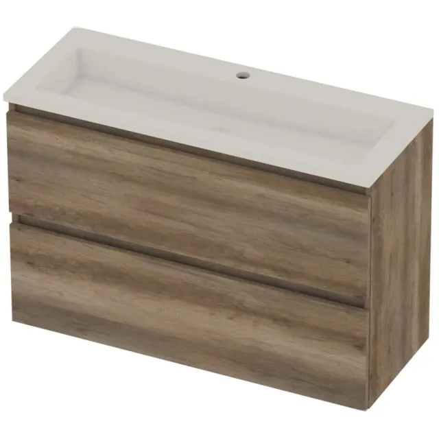 Basic-Line Mood 39 Badmeubelset Acryl 1 Kraangat Greeploos 100x39x62 cm Scotch Oak Glans Wit