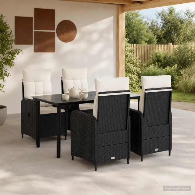 vidaXL Tuin eettafelset 5 st Zwart en Cream Wit 160 x 80 x 74 cm