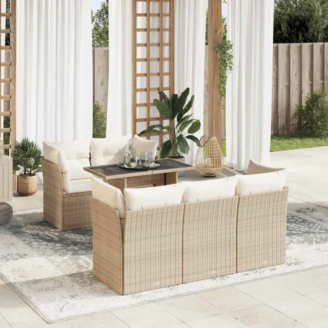 vidaXL 6-delige Loungeset met kussens poly rattan beige, foto 2