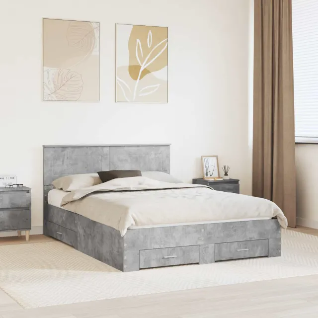 vidaXL Bedframe met lade Beton Grijs 140 x 190 cm Bewerkt hout