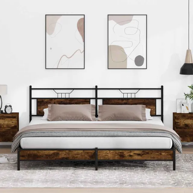 vidaXL Bedframe zonder matras metaal gerookt eikenkleurig 193x203 cm
