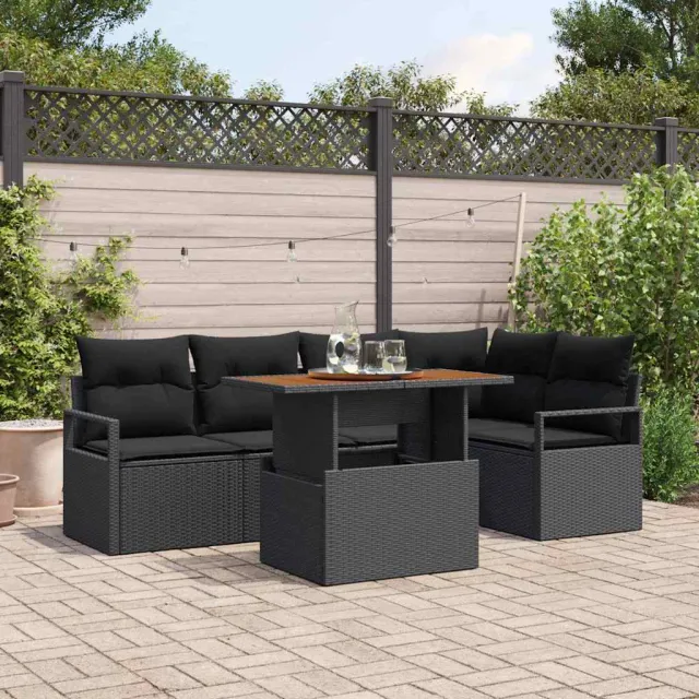 vidaXL Eetkamerset 6 st Zwart Poly riet, foto 2