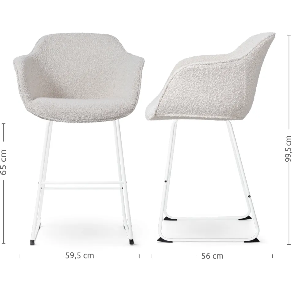 Nolon Nino-Mare barkruk bouclé beige - wit onderstel - 65 cm, foto 3