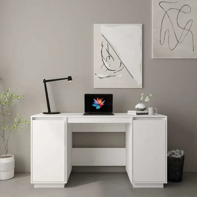 vidaXL Bureau 140x50x75 cm massief grenenhout wit, foto 2