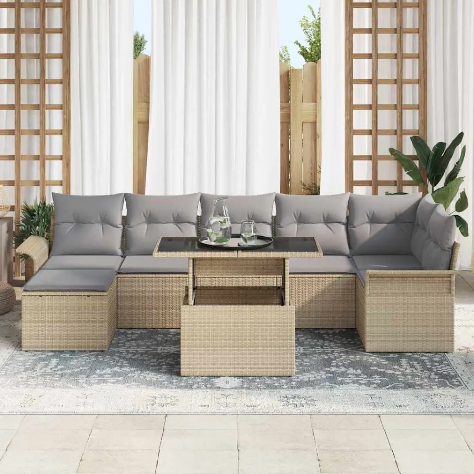 vidaXL Tuin Sofa Set 8 st Beige Poly riet, foto 3