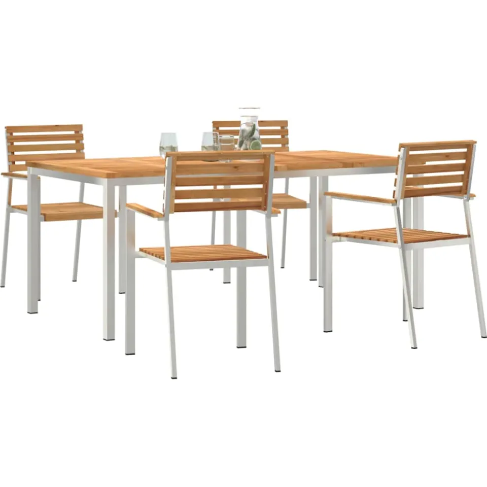 vidaXL Tuin eettafelset 5 st Massief Teakhout en RVS, foto 2