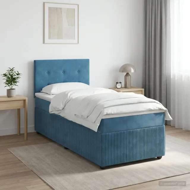 vidaXL Boxspringbed met matras Donkerblauw 100 x 200 cm Fluweel
