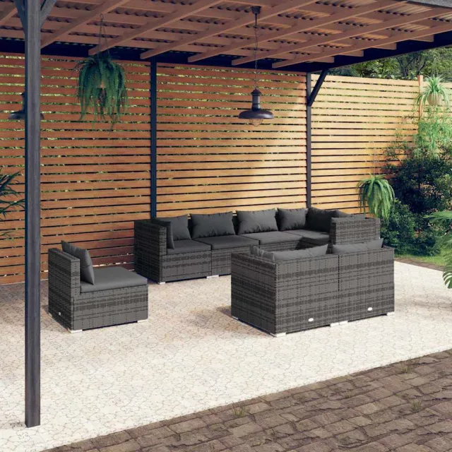 vidaXL 8-delige Loungeset met kussens poly rattan grijs, foto 2