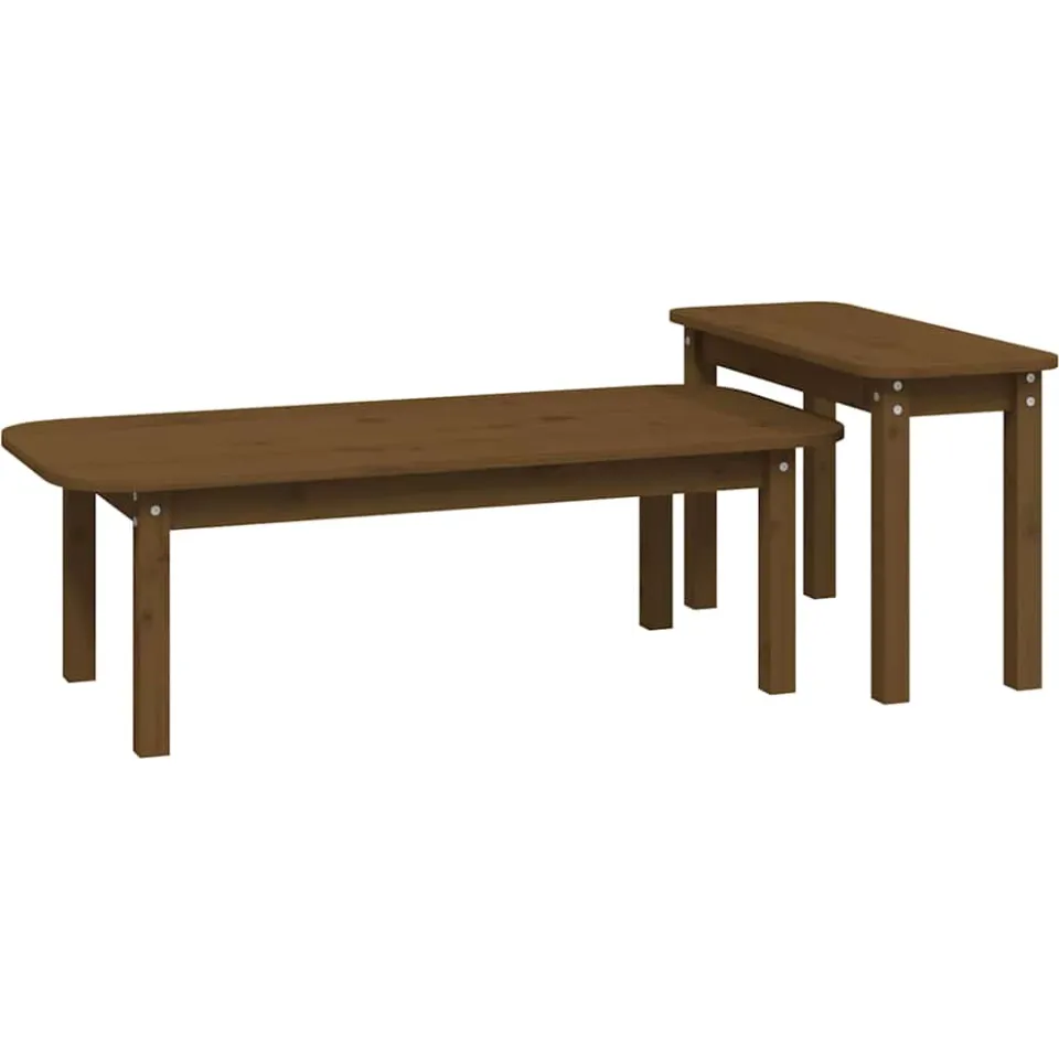 vidaXL 2-delige Salontafelset massief grenenhout honingbruin bruin, foto 4