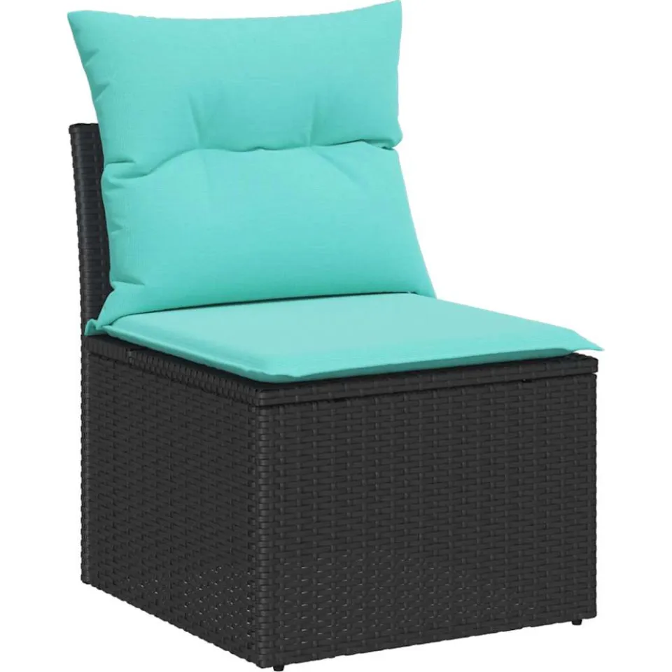 vidaXL Tuinbankenset 7 st Zwart en Turquoise poly rattan, foto 4