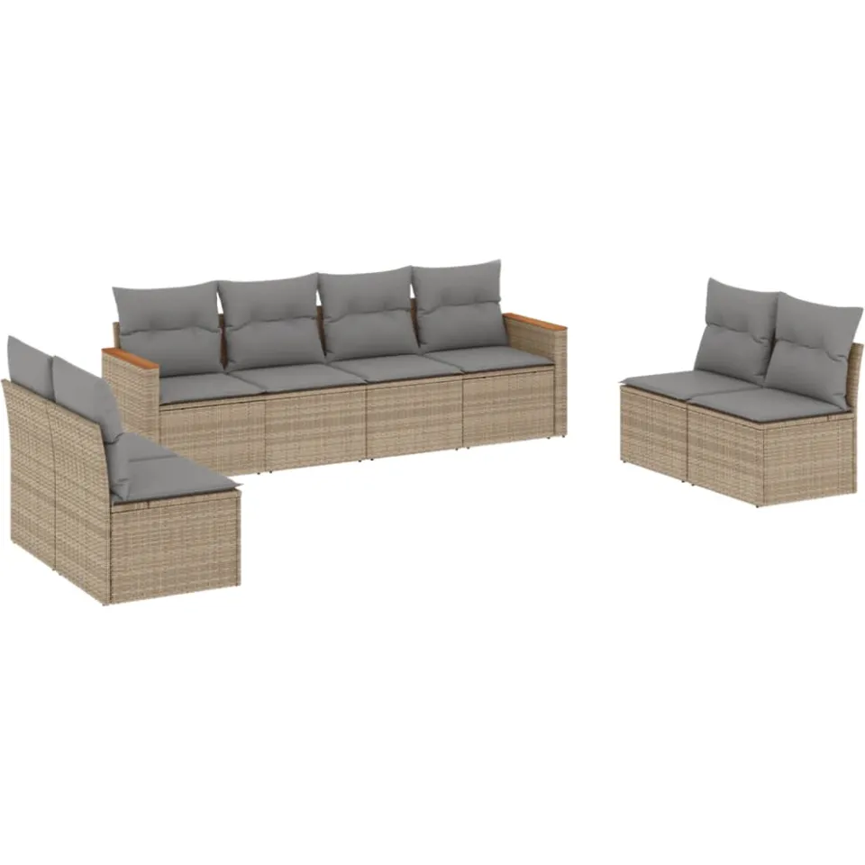 vidaXL 8-delige Loungeset met kussens poly rattan gemengd beige, foto 3