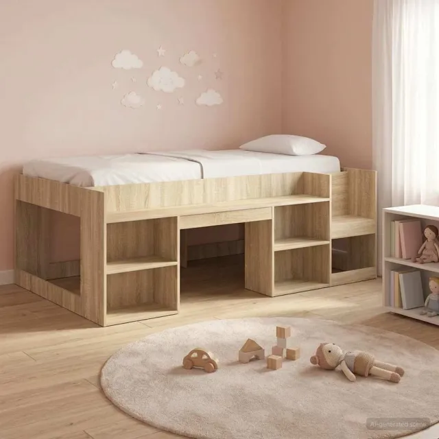 vidaXL Jeugd bedframe met opbergruimte Sonoma Eiken 90 x 200 cm Bruin