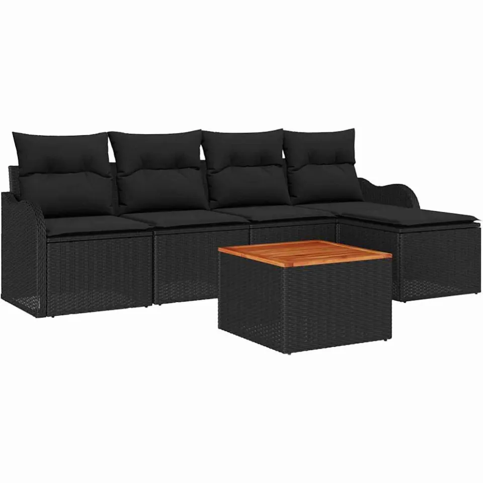 vidaXL Tuinbankenset 6 st Zwart poly rattan