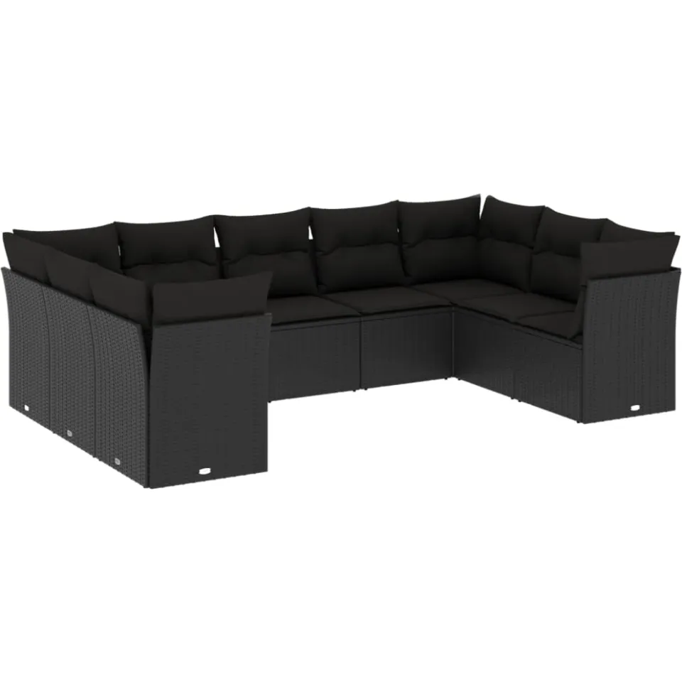 vidaXL 9-delige Loungeset met kussens poly rattan zwart, foto 3