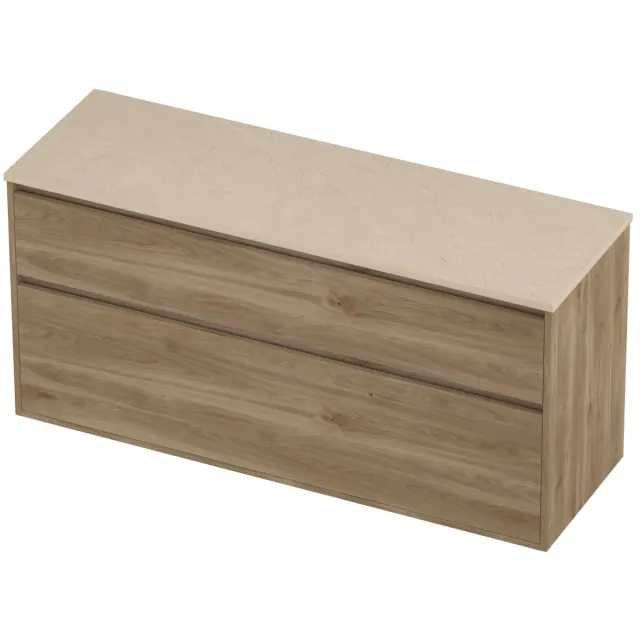 Proline Deck Badmeubelset Hardsteen Greeploos Asymmetrisch Kader 140x46x67 cm Sand Stone Cider Oak Eiken