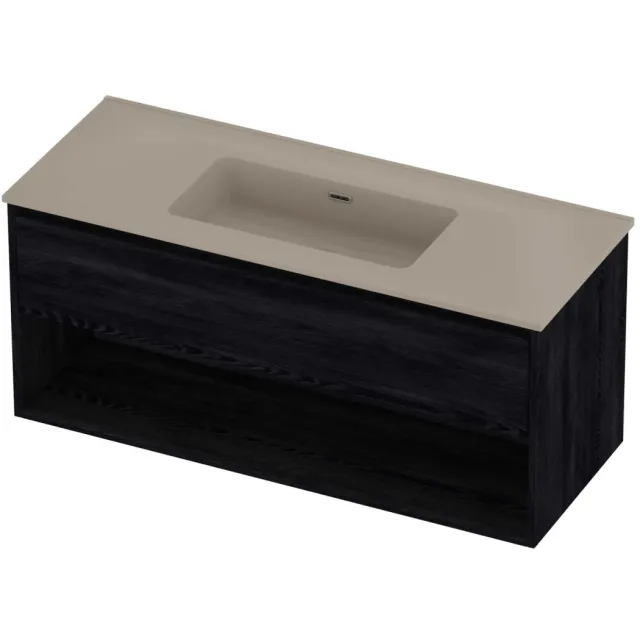 Proline Tribute Badmeubelset Porselein Elegant Enkel Schap 120x46x54 cm Mat Crème Cotton Black Oak Eiken