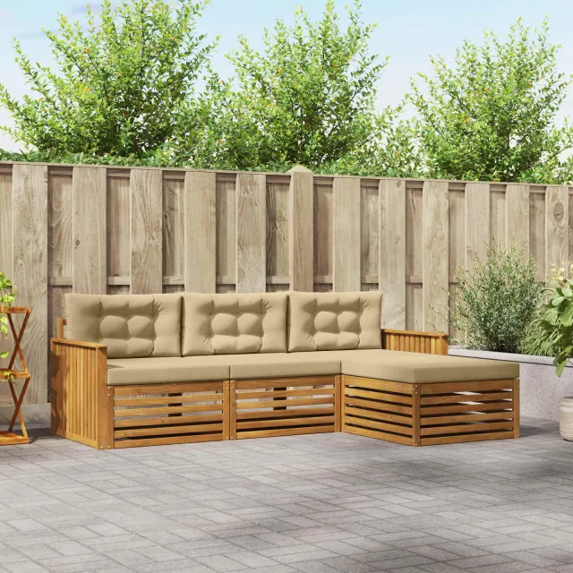 vidaXL Buiten bankenset 4 st 3-zits Natuurlijk en Beige Bruin