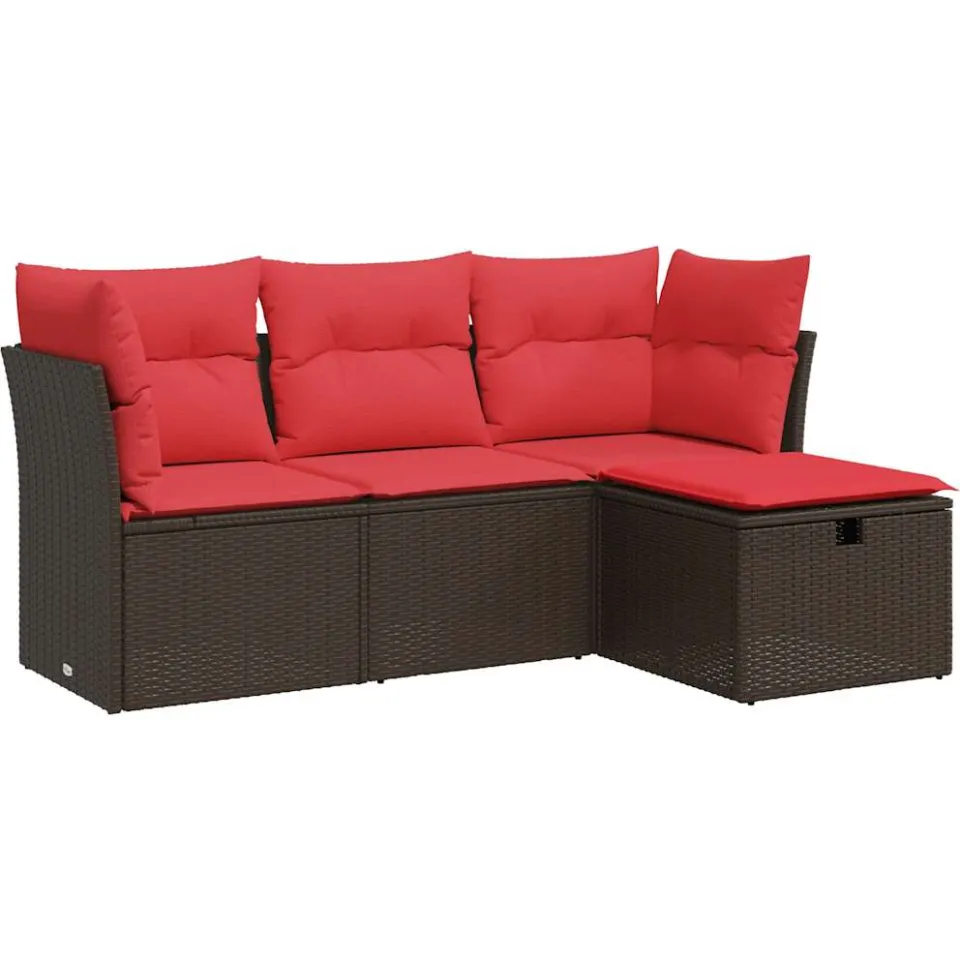 vidaXL 4-delige Loungeset met kussens poly rattan bruin, foto 3