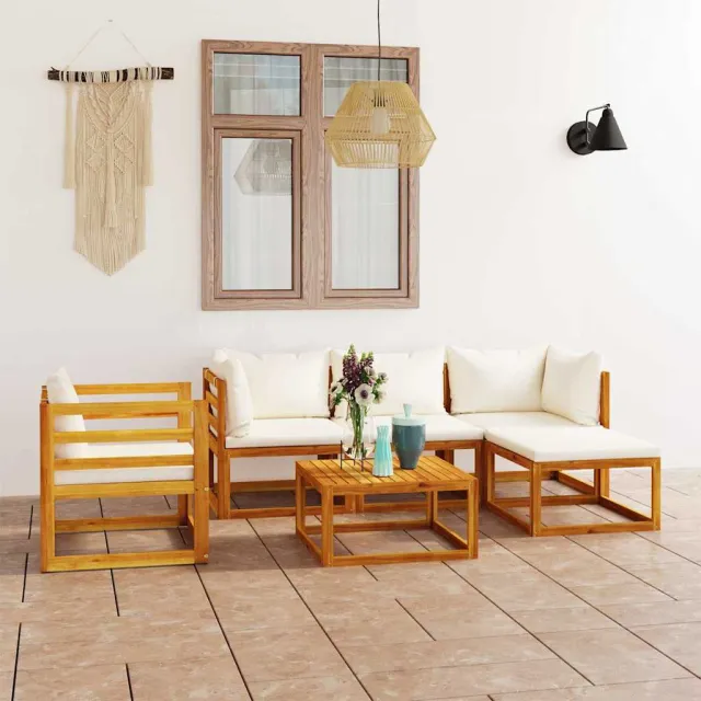 vidaXL 6-delige Loungeset met kussens massief acaciahout crème, foto 2
