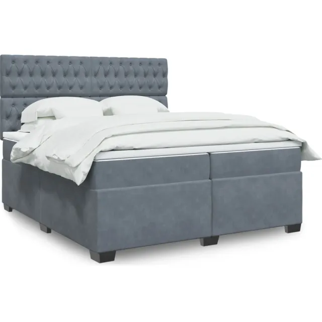 vidaXL Boxspring met matras fluweel donkergrijs 200x200 cm grijs