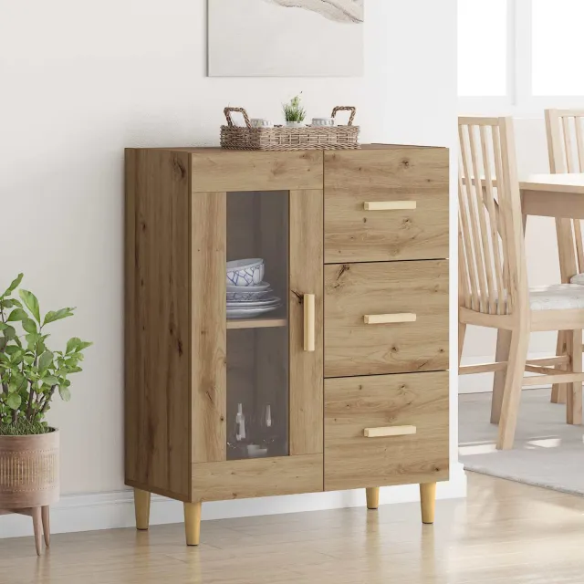 vidaXL Dressoir Artisan Eiken 69,5 x 34 x 90 cm Bewerkt hout Bruin